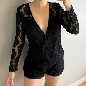 Free People Lace Romper Long Sleeve One Piece